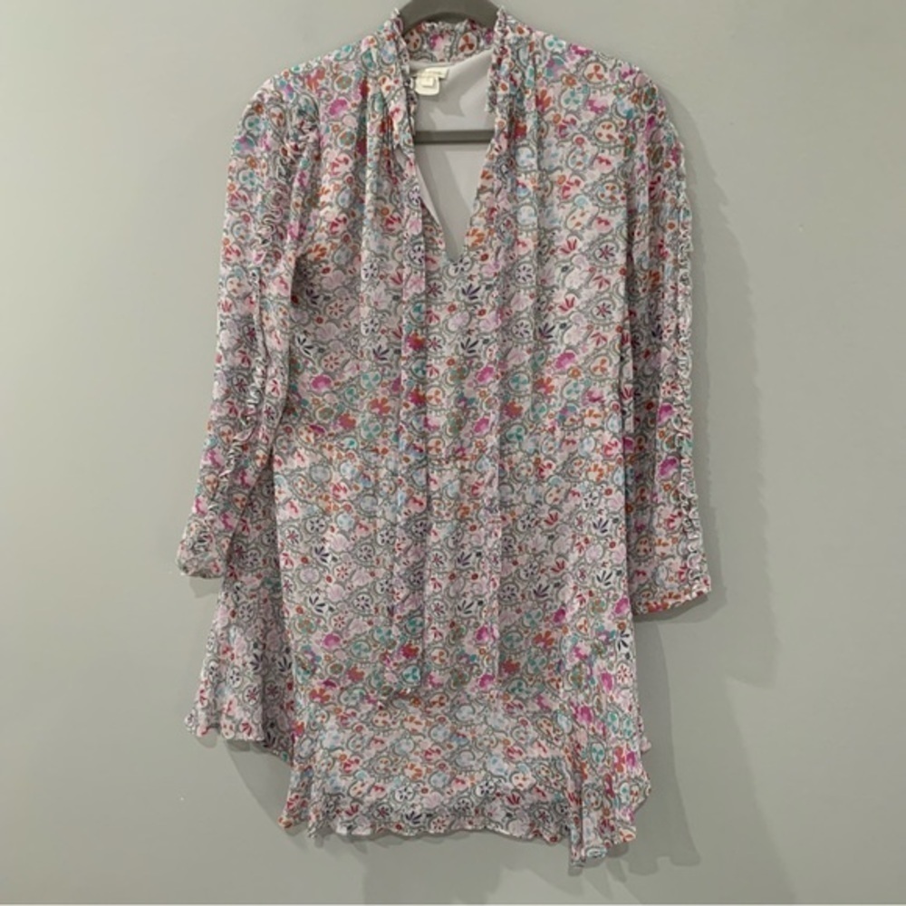 ✅ Shoshanna Dress Avila Mini Long Sleeve Neck Tie in Optic Floral - Picture 2 of 4